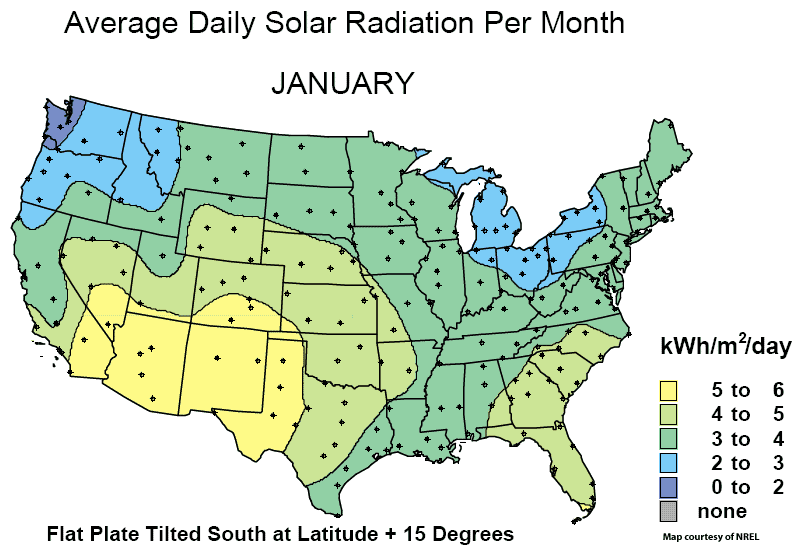 每月平均太阳辐射的地图