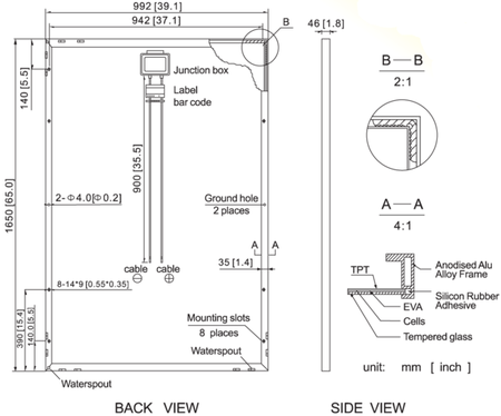 Perlight Solar PLM-250M-60太阳能组件示意图